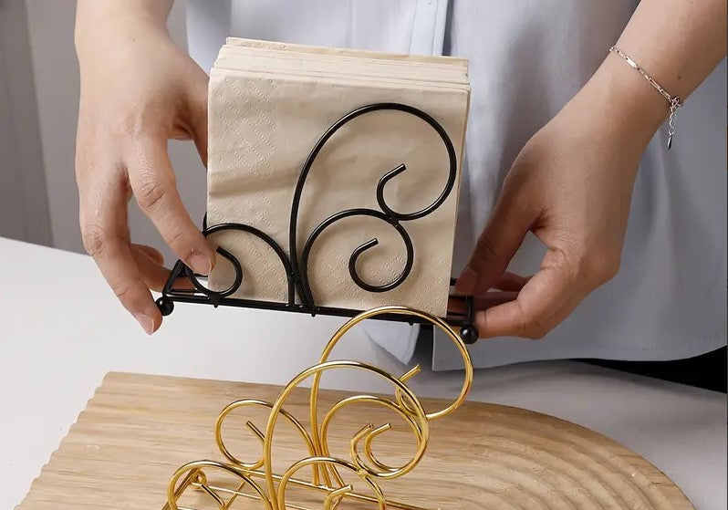 Metal Tissue Stand – Elegant Wrought Iron Scroll Napkin Holder for Dining Table