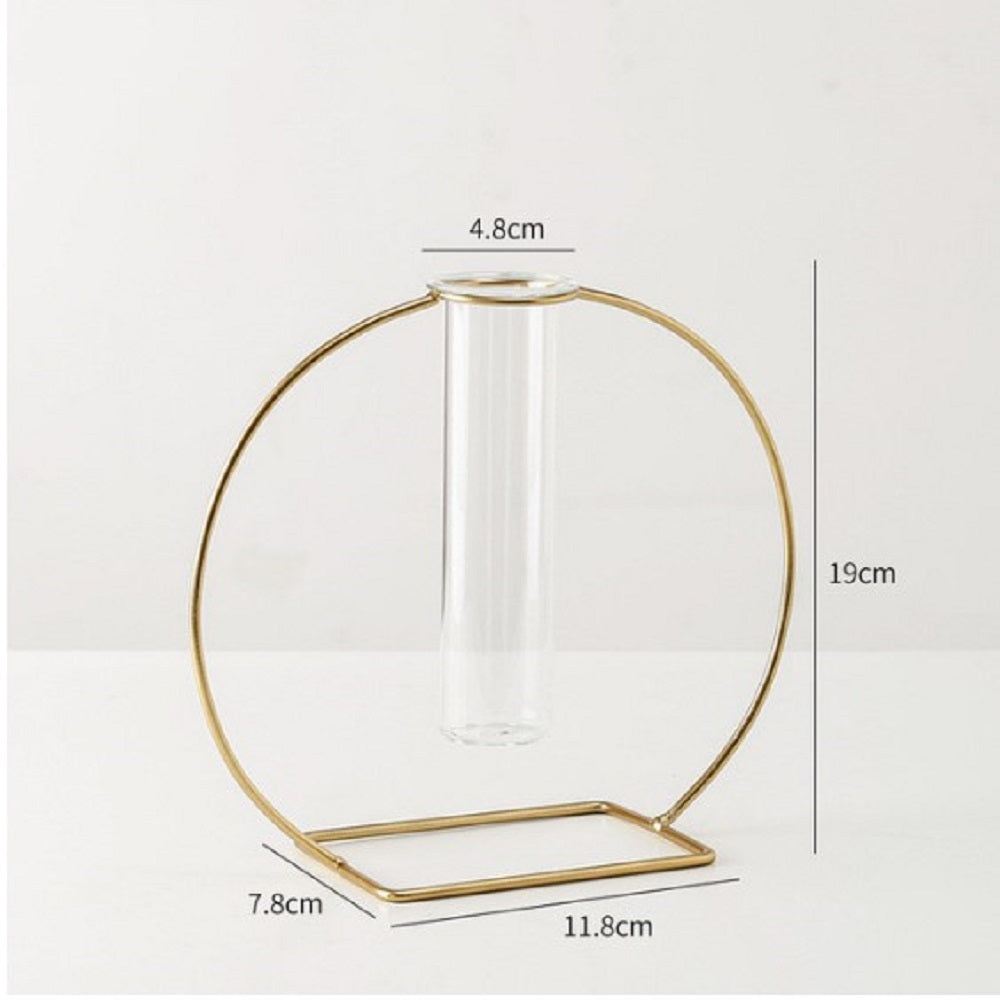 Modern Circle Gold Table Vase – Elegant Geometric Glass Plant Holder for Home & Office Décor