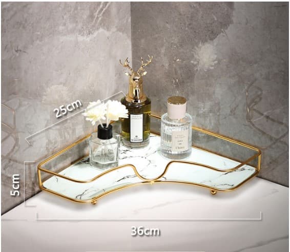 Luxury 2-Tier Corner Organizer Rack - Gold Metal Storage Shelf for Cosmetic & Bathroom Decor