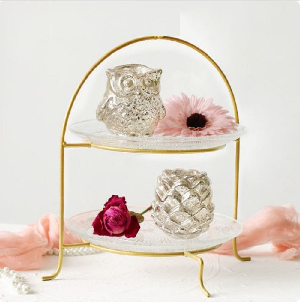 Luxury 2-Tier Gold Arch Serving Stand – Elegant Metal Dessert Platter & High Tea Buffet Rack