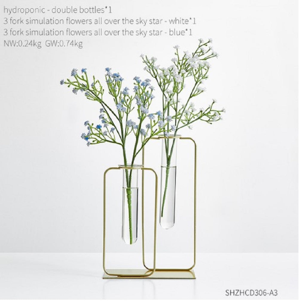 Elegant Double Bottle Gold Hydroponic Vase – Modern Minimalist Floral Display for Home & Office