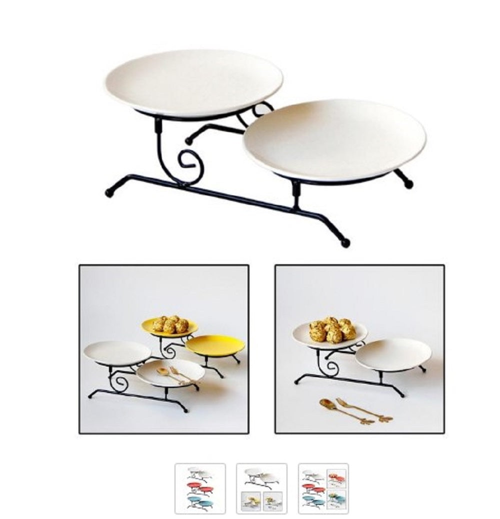2-Tier Metal Buffet Serving Stand - Modern Dessert Platter & Fruit Tray Holder