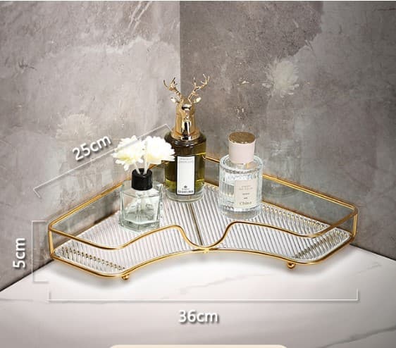 Luxury 2-Tier Corner Organizer Rack - Gold Metal Storage Shelf for Cosmetic & Bathroom Decor