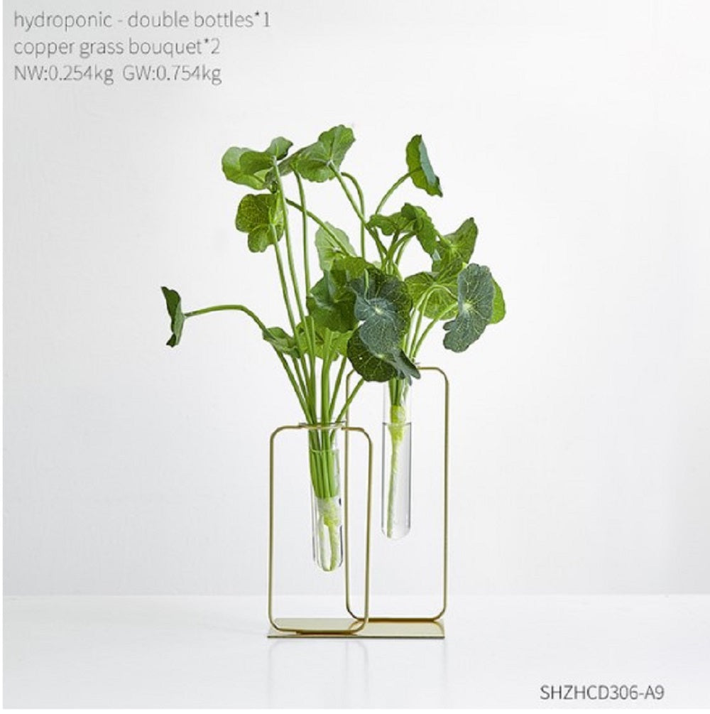 Elegant Double Bottle Gold Hydroponic Vase – Modern Minimalist Floral Display for Home & Office