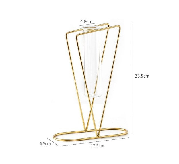 Modern Double Ring Metal Table Vase – Luxury Minimalist Glass Plant Holder for Home & Office
