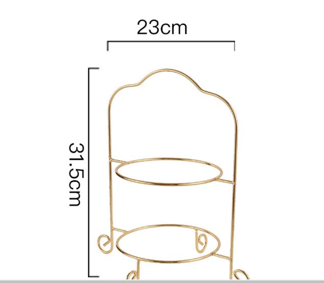 Luxury 2-Tier Gold Dessert & Serving Rack – Elegant Metal Stand with Melamine Plates for Cakes, Pastries & Snacks
