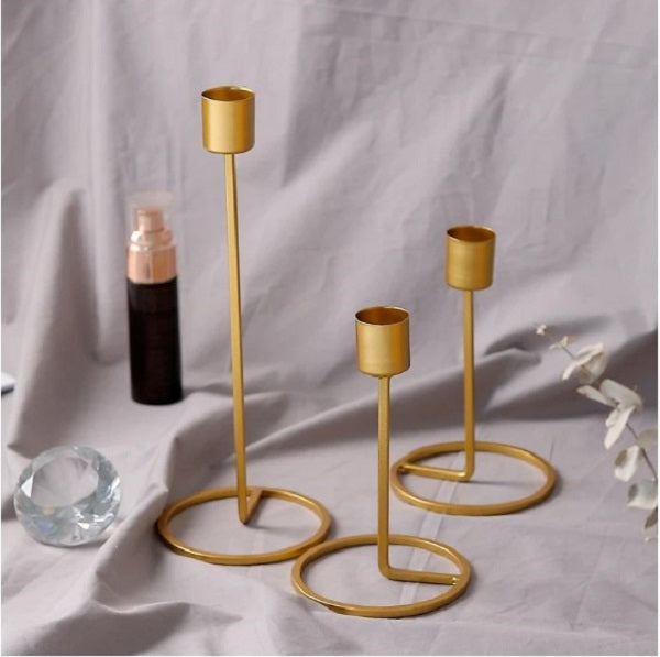 2 Piece Modern Iron Candle Holder Set – Minimalist Gold Candlestick for Wedding, Party & Home Decor