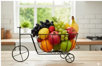 Luxury Bicycle Style Rectangular Metal Fruit Basket – Premium Decorative Kitchen Storage & Centerpiece Rack (Golden & Black)