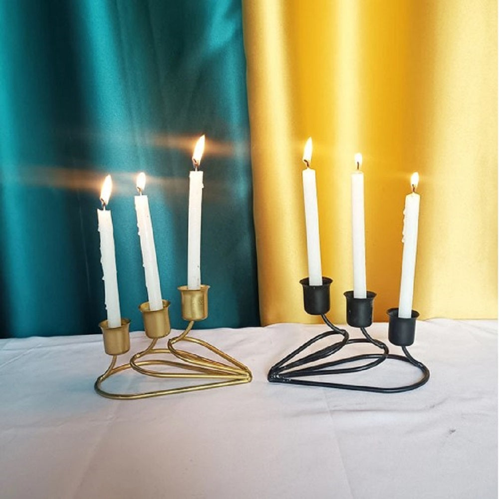 3-Arm Iron Romantic Candlestick Stand – Heart-Shaped Luxury Candle Holder for Wedding & Home Decor