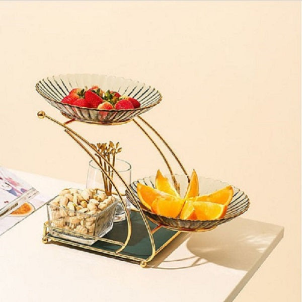 Luxury Multi-3Tier Gold Serving Stand – Elegant Fruit Bowl Set with 3 Decorative Glass Bowls & Square Snack Trays