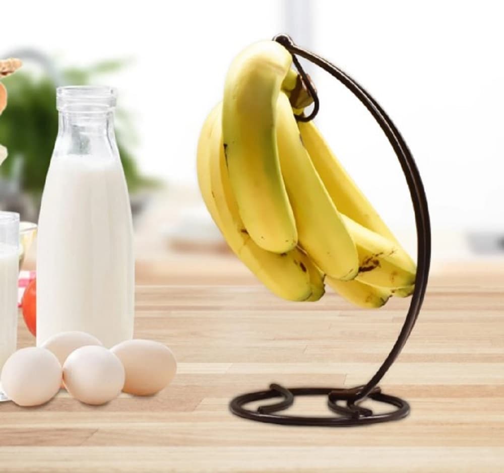 Modern Black Metal Banana Hanger Stand – Minimalist Kitchen Counter Fruit Organizer