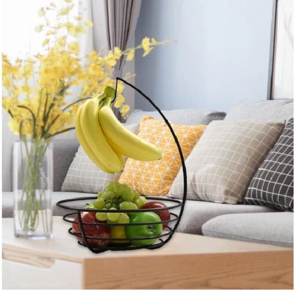 2-in-1 Metal Fruit Basket with Banana Hanger - Kitchen Countertop Storage Organizer