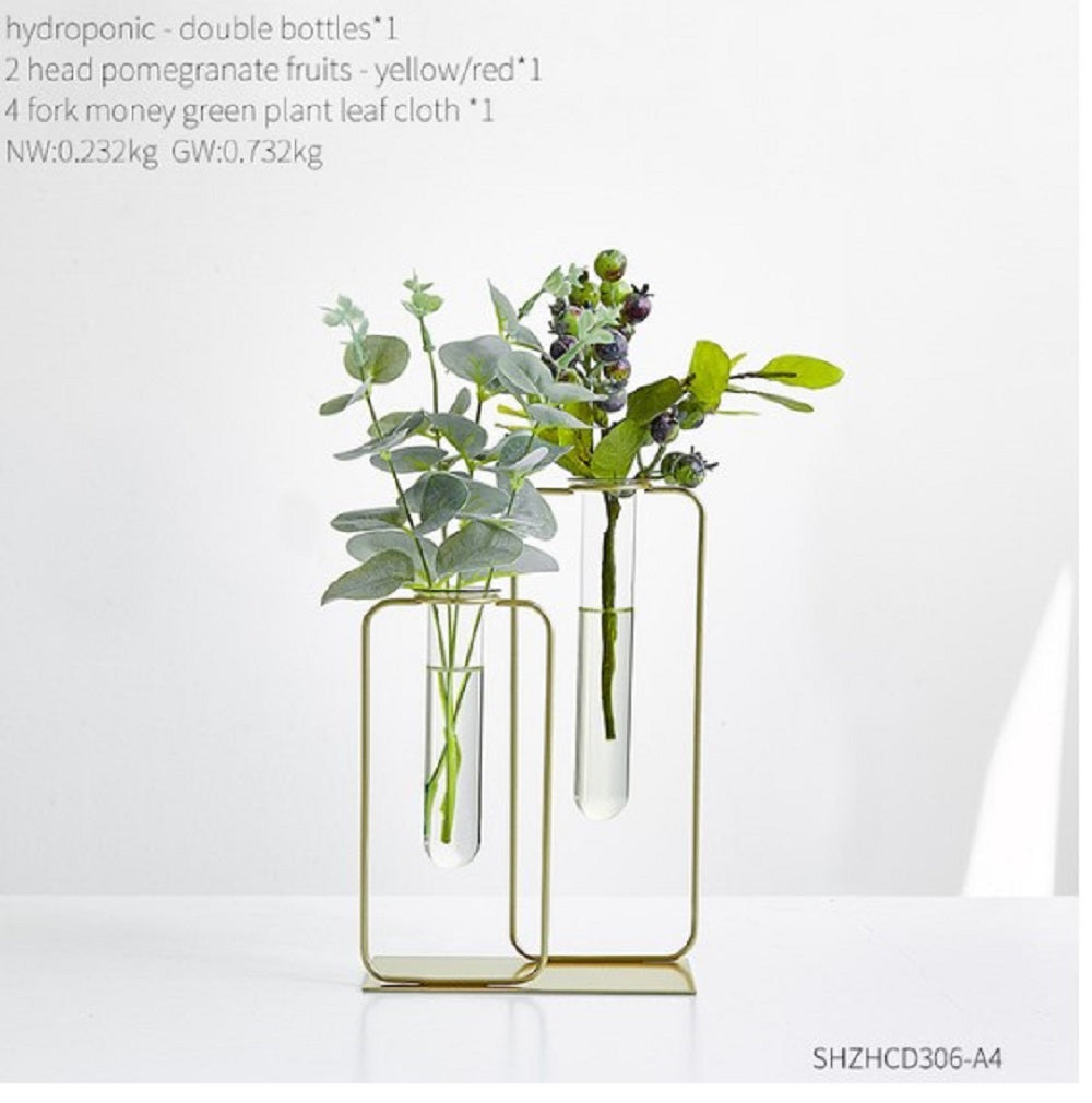 Elegant Double Bottle Gold Hydroponic Vase – Modern Minimalist Floral Display for Home & Office