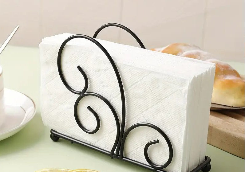 Metal Tissue Stand – Elegant Wrought Iron Scroll Napkin Holder for Dining Table