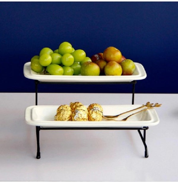 2Tier Metal Buffet Server Stand - Modern Step Platter Rack for Desserts & Fruits