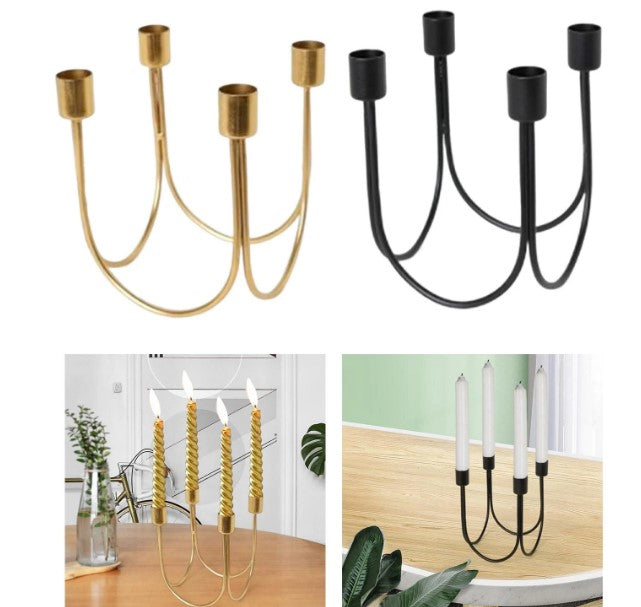 Luxury 4-Arm Golden Candle Stand - Elegant Centerpiece for Dining Table