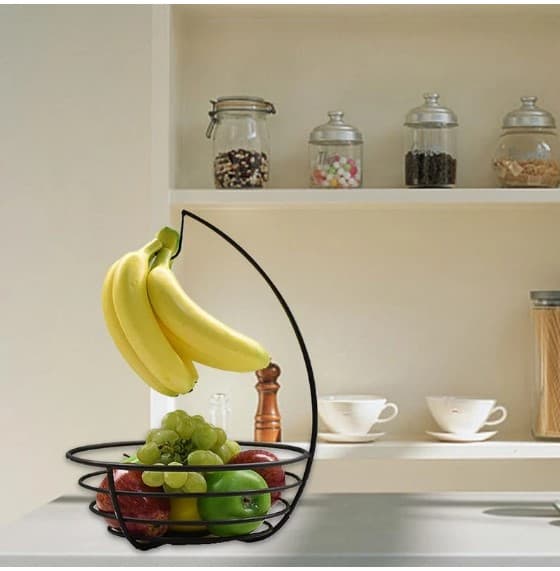 2-in-1 Metal Fruit Basket with Banana Hanger - Kitchen Countertop Storage Organizer