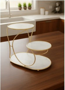 3-Tier Golden Cosmetic Organizer – Premium Vanity Stand with Black Acrylic Base for Perfumes & Makeup Display