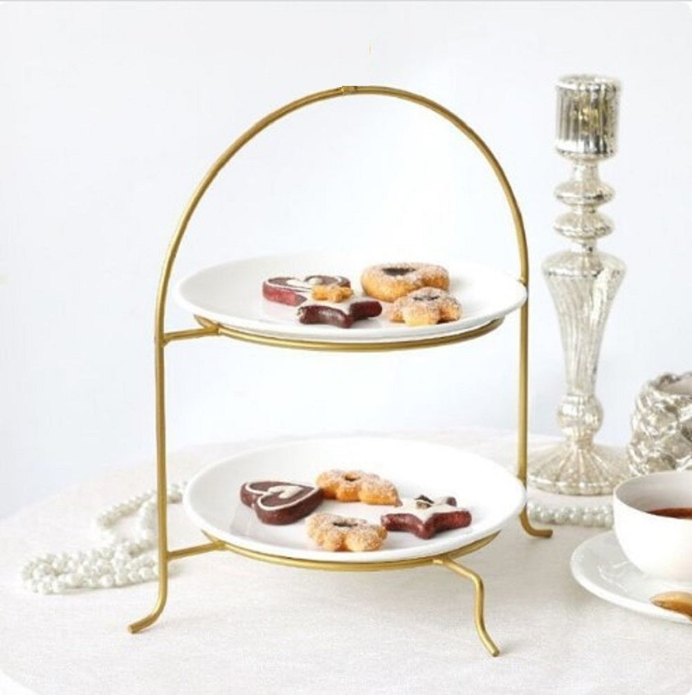 Luxury 2-Tier Gold Arch Serving Stand – Elegant Metal Dessert Platter & High Tea Buffet Rack