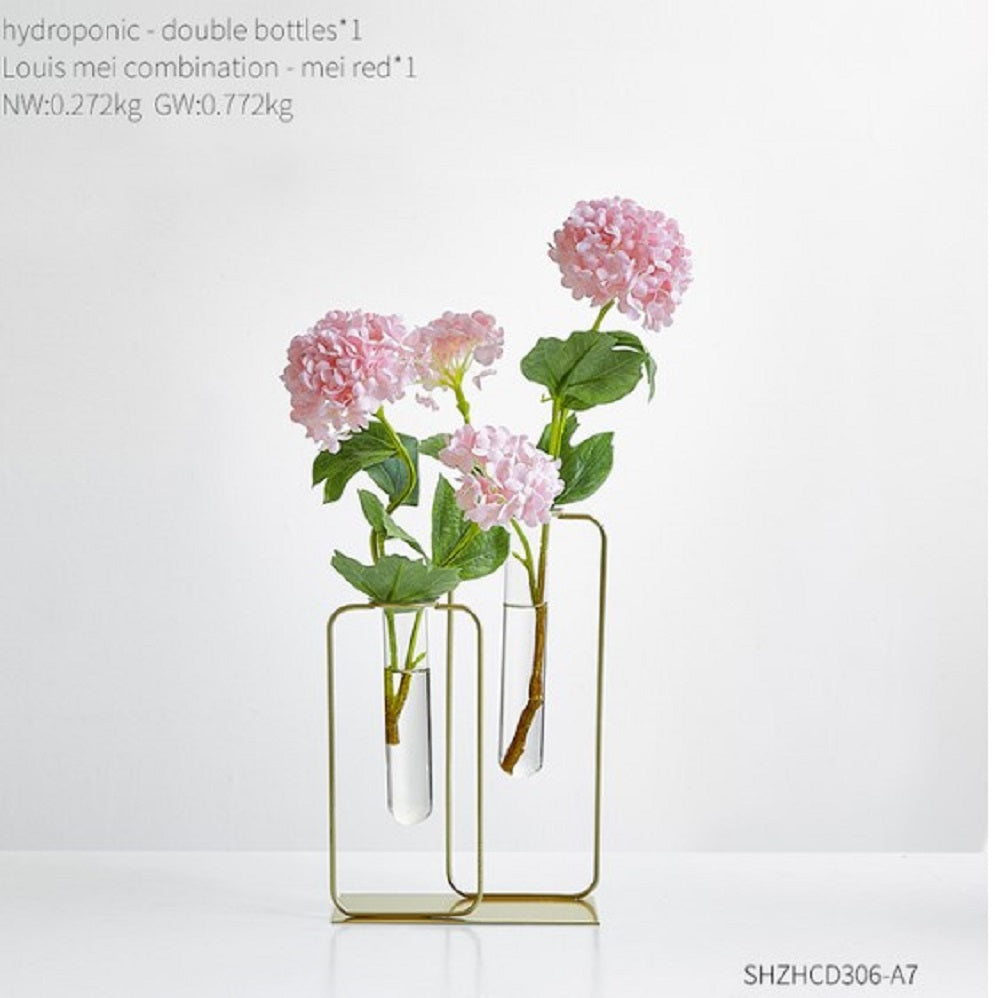 Elegant Double Bottle Gold Hydroponic Vase – Modern Minimalist Floral Display for Home & Office