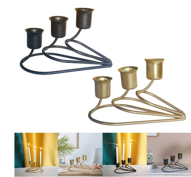 3-Arm Iron Romantic Candlestick Stand – Heart-Shaped Luxury Candle Holder for Wedding & Home Decor