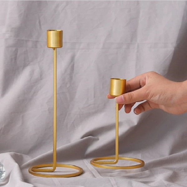 2 Piece Modern Iron Candle Holder Set – Minimalist Gold Candlestick for Wedding, Party & Home Decor