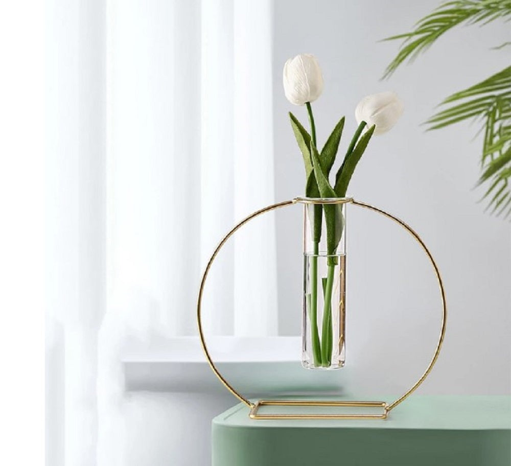 Modern Circle Gold Table Vase – Elegant Geometric Glass Plant Holder for Home & Office Décor