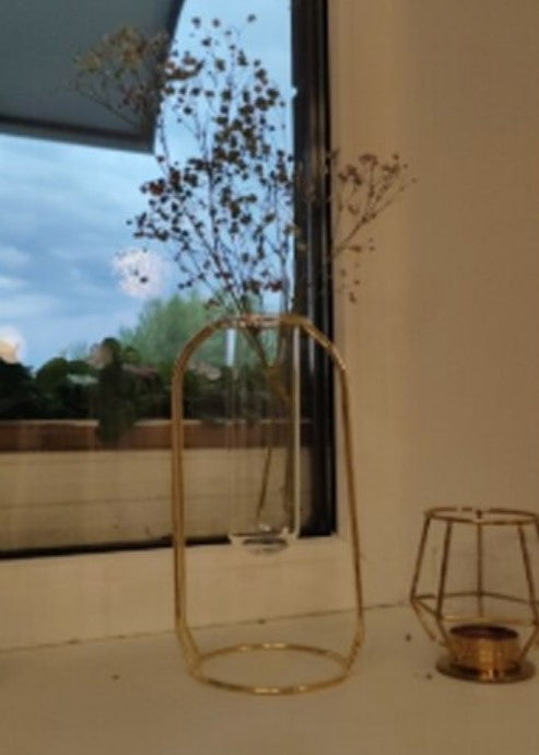 Nordic Gold Geometric Hydroponic Vase - Modern Metal Plant Holder with Glass Tube