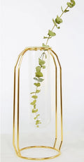Nordic Gold Geometric Hydroponic Vase - Modern Metal Plant Holder with Glass Tube