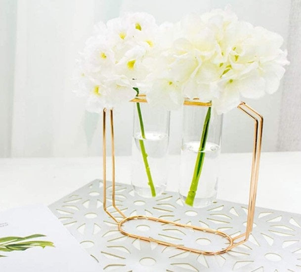 Double Tube Nordic Gold Geometric Vase - Modern Hydroponic Flower Holder