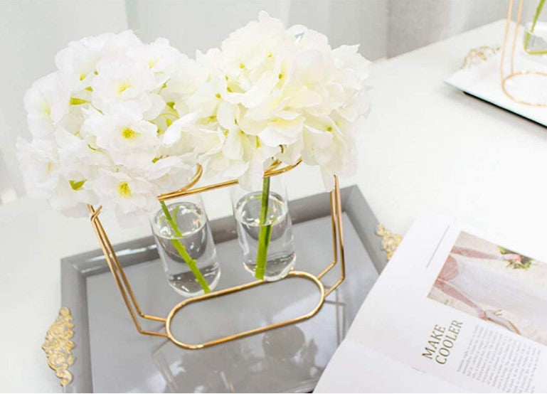 Double Tube Nordic Gold Geometric Vase - Modern Hydroponic Flower Holder