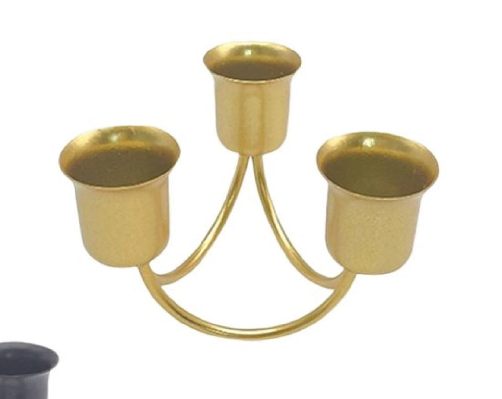 Minimalist Golden 3-Candle Holder – Compact Elegant Centerpiece for Coffee Table, Bedside & Romantic Decor