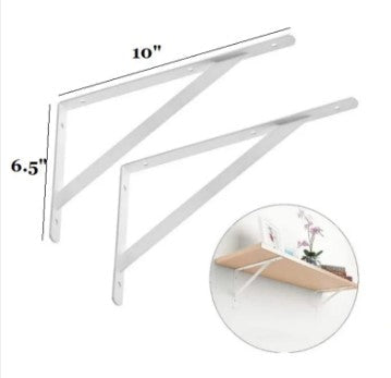 Premium Heavy-Duty L-Shape Shelf Brackets (6.5" x 10") – Strong White Metal Support for Large Shelves