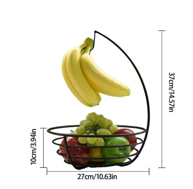 2-in-1 Metal Fruit Basket with Banana Hanger - Kitchen Countertop Storage Organizer