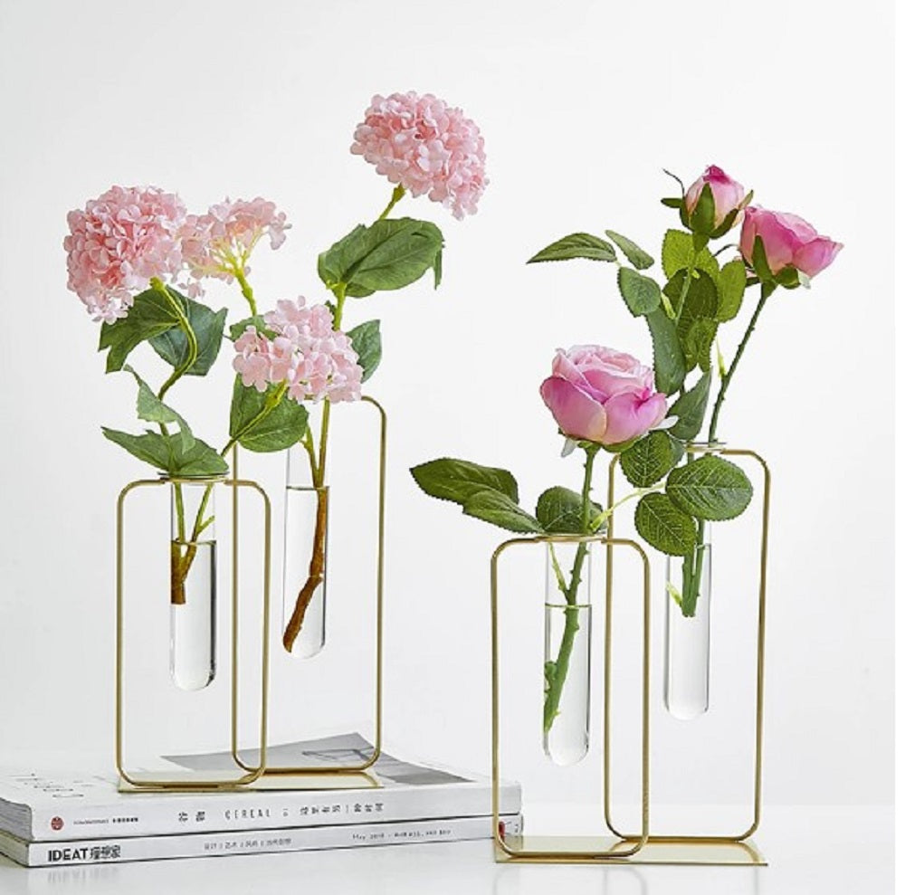Elegant Double Bottle Gold Hydroponic Vase – Modern Minimalist Floral Display for Home & Office