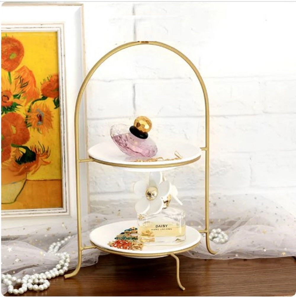 Luxury 2-Tier Gold Arch Serving Stand – Elegant Metal Dessert Platter & High Tea Buffet Rack