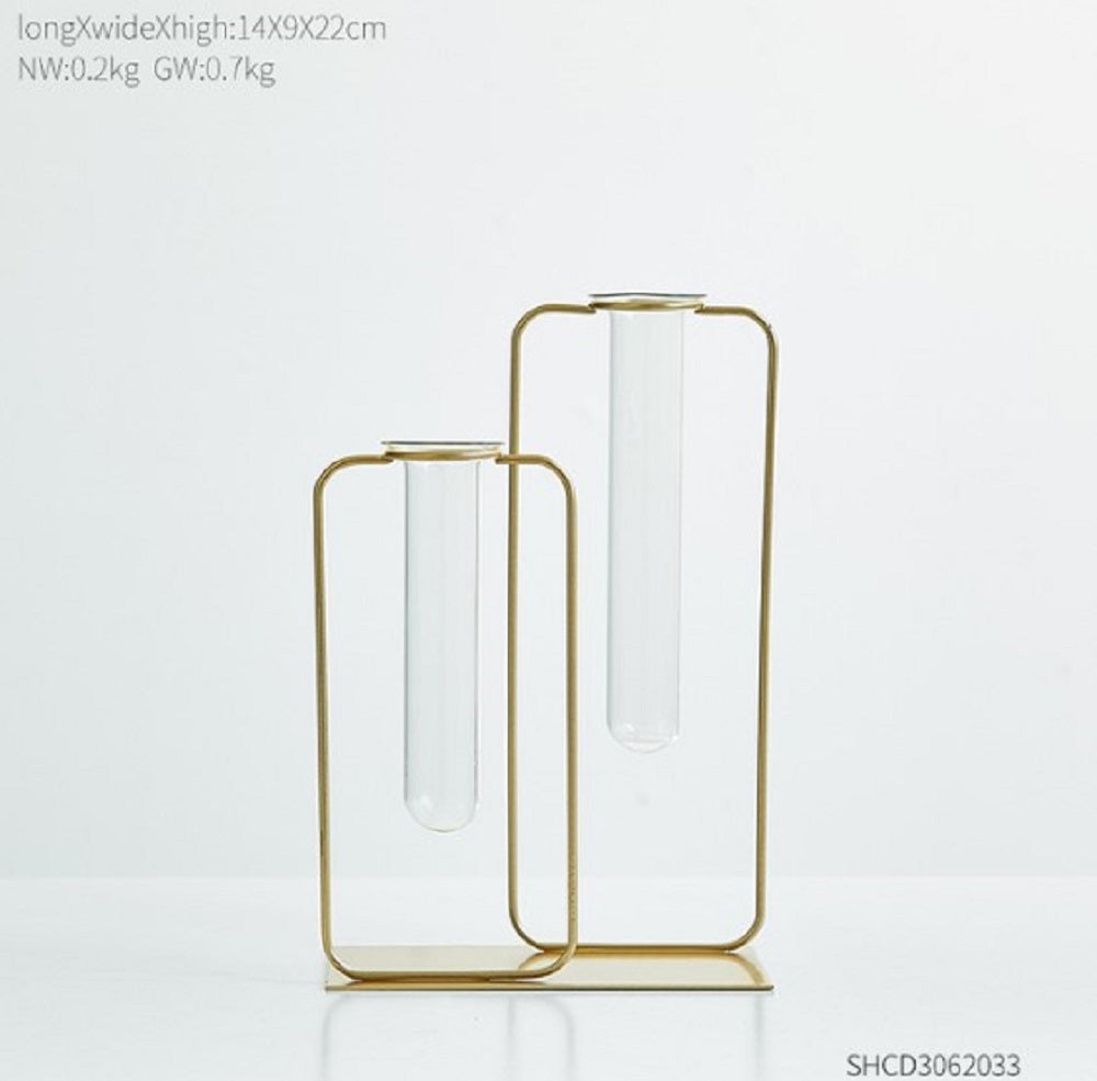Elegant Double Bottle Gold Hydroponic Vase – Modern Minimalist Floral Display for Home & Office