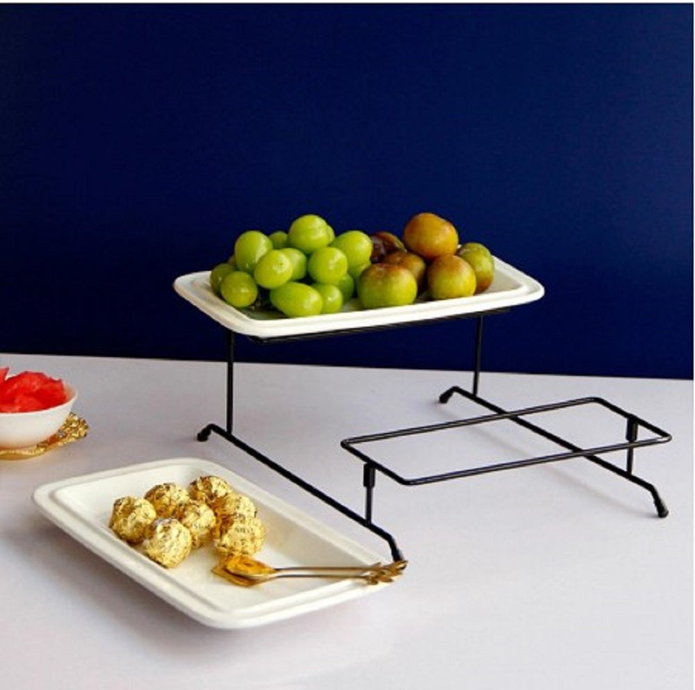 2Tier Metal Buffet Server Stand - Modern Step Platter Rack for Desserts & Fruits