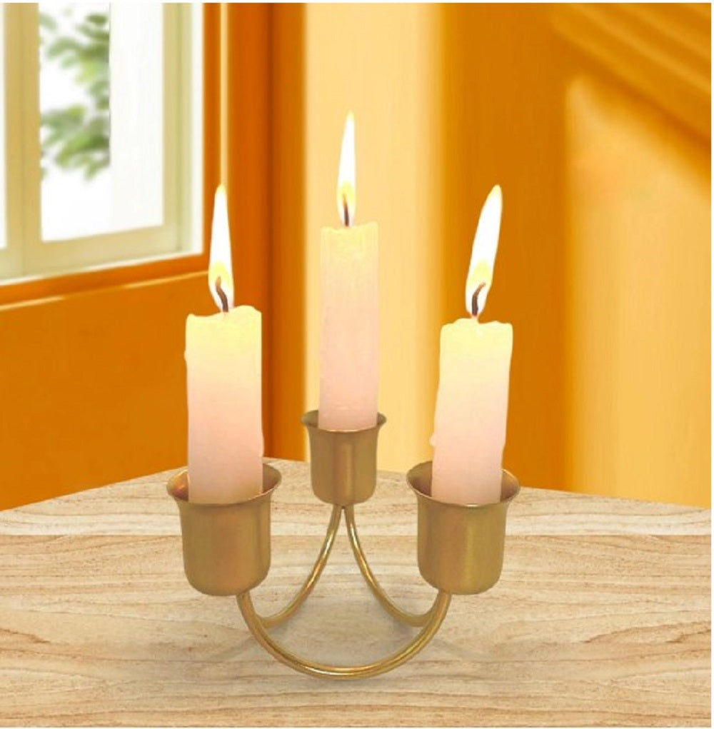 Minimalist Golden 3-Candle Holder – Compact Elegant Centerpiece for Coffee Table, Bedside & Romantic Decor