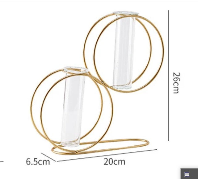 Modern Double Ring Metal Table Vase – Luxury Minimalist Glass Plant Holder for Home & Office
