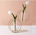 Modern Double Ring Metal Table Vase – Luxury Minimalist Glass Plant Holder for Home & Office