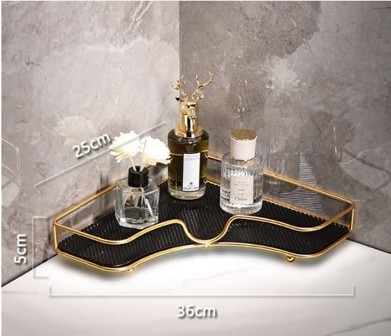 Luxury 2-Tier Corner Organizer Rack - Gold Metal Storage Shelf for Cosmetic & Bathroom Decor