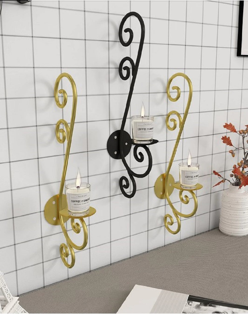 3PC Luxury Wall Mounted Candle Holder - Elegant S-Curve