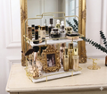 2-Tier Golden Vanity Rack – Elegant Makeup & Skincare Organizer :