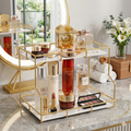 Premium 2-Tier Golden Rectangular Organizer | Luxury Multi-Purpose Metal Rack for Cosmetics, Perfumes & Home Decor Display