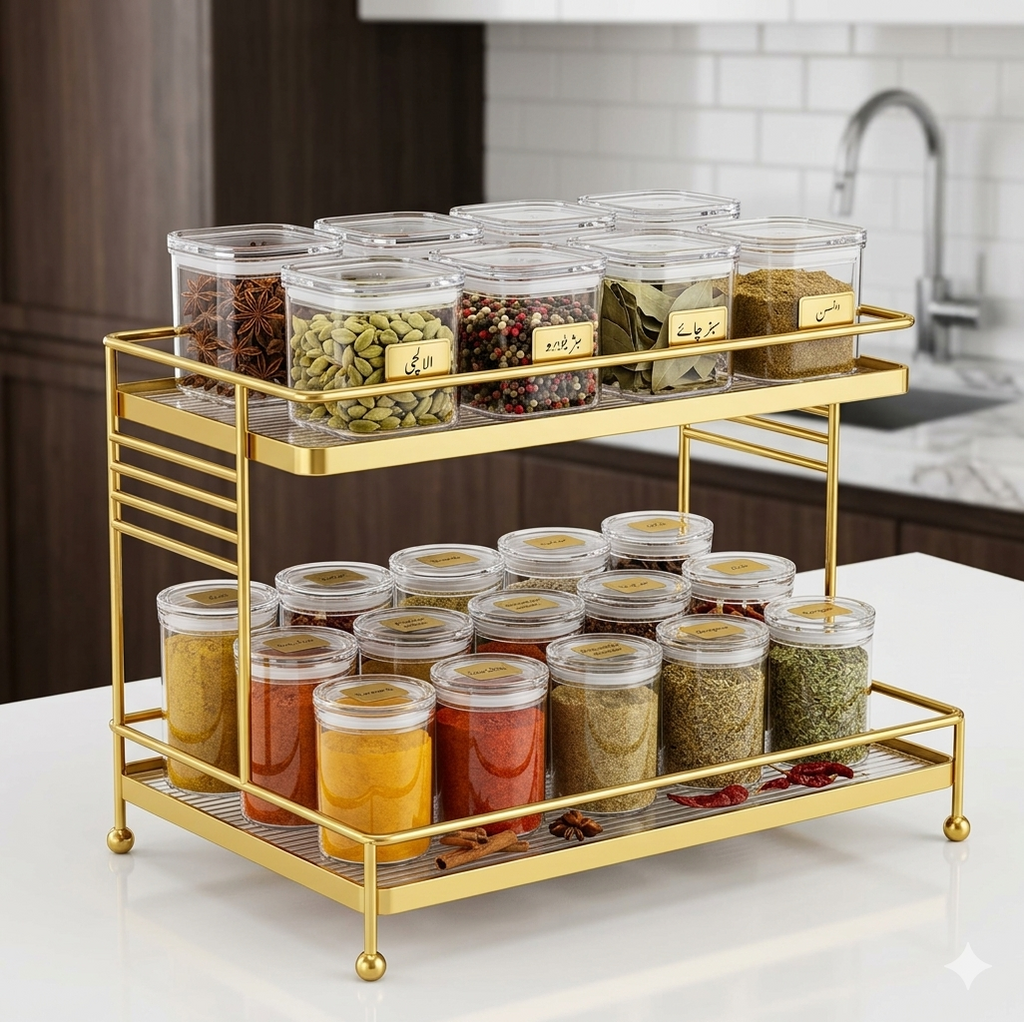 Luxury 2-Tier Gold Display Rack - Multipurpose Metal Organizer for Dessert, Perfume & Cosmetics