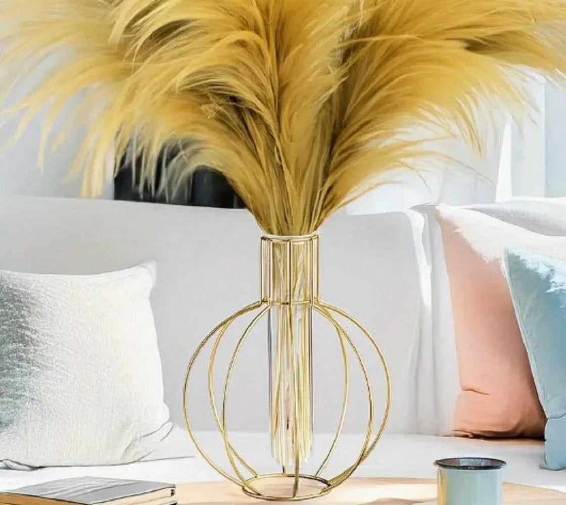 Round Wire Flower Vase – Elegant Nordic Tabletop Globe Planter with Glass Test Tube