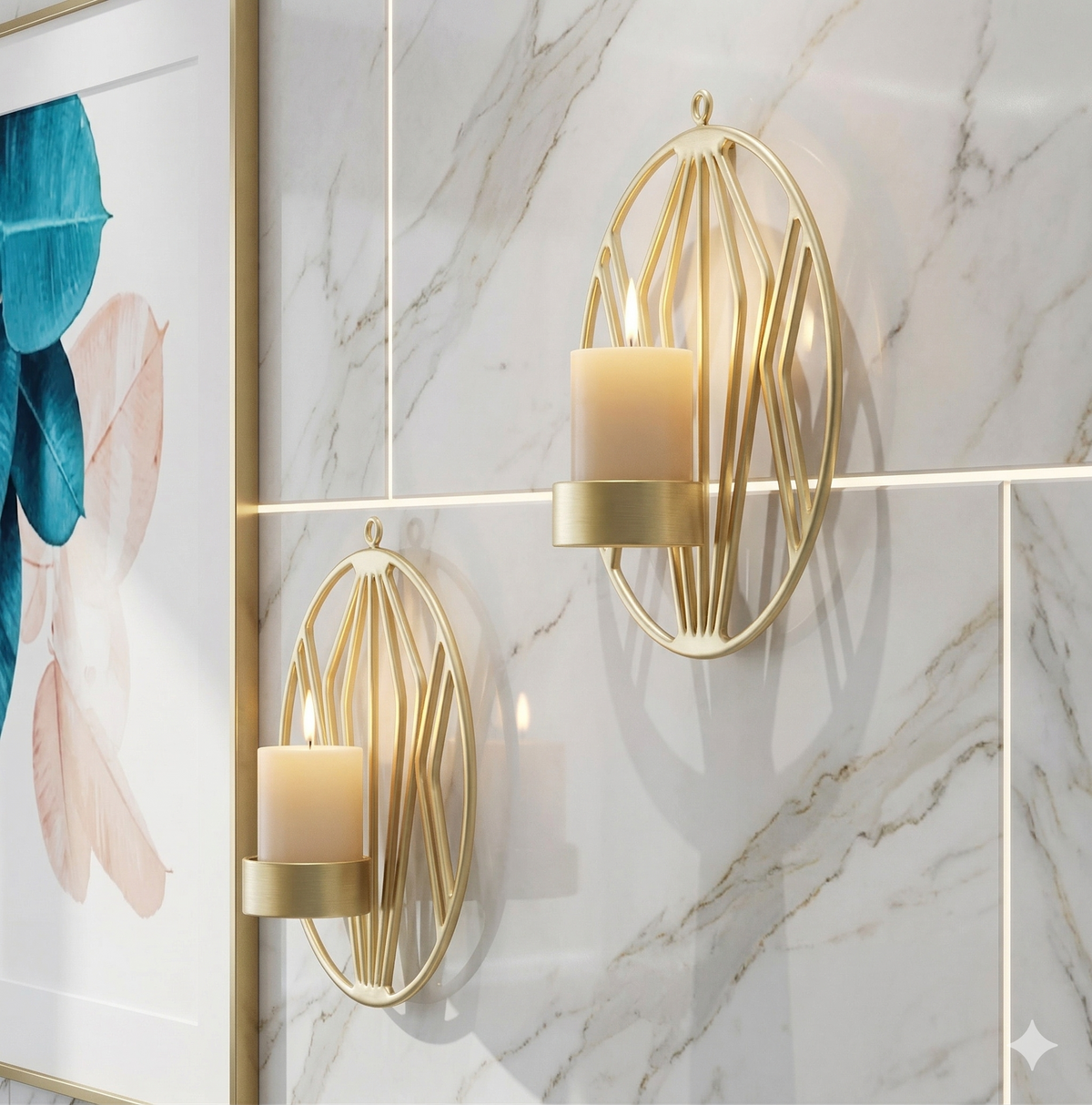 1pc Luxury Oval Golden Wall Sconce - Elegant Geometric Metal Candle Holder for Home Decor