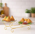 Luxury Dual-Tier Golden Serving Stand – Elegant Metal Dessert & Appetizer Display Tray for Modern Kitchen Decor