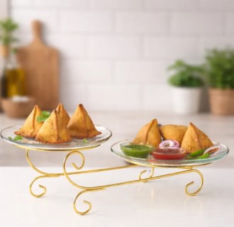 Luxury Dual-Tier Golden Serving Stand – Elegant Metal Dessert & Appetizer Display Tray for Modern Kitchen Decor